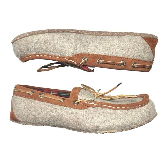 Lands’ End | Men | Wool Felt Suede Leather Brown Cozy Moccasin Slippers | 10 D